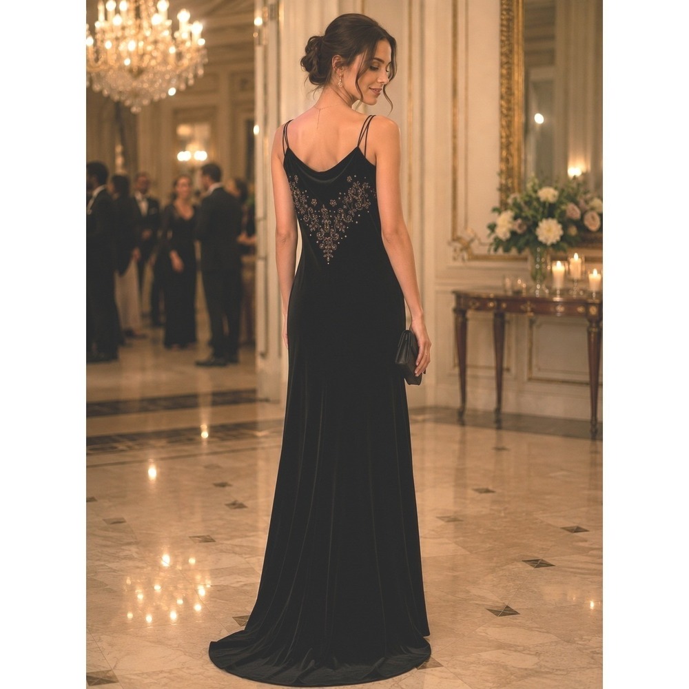 VTG Dave Johnny Laura Ryner Velvet Maxi Beaded Evening Gown Prom 7/ 8 Whimsigoth